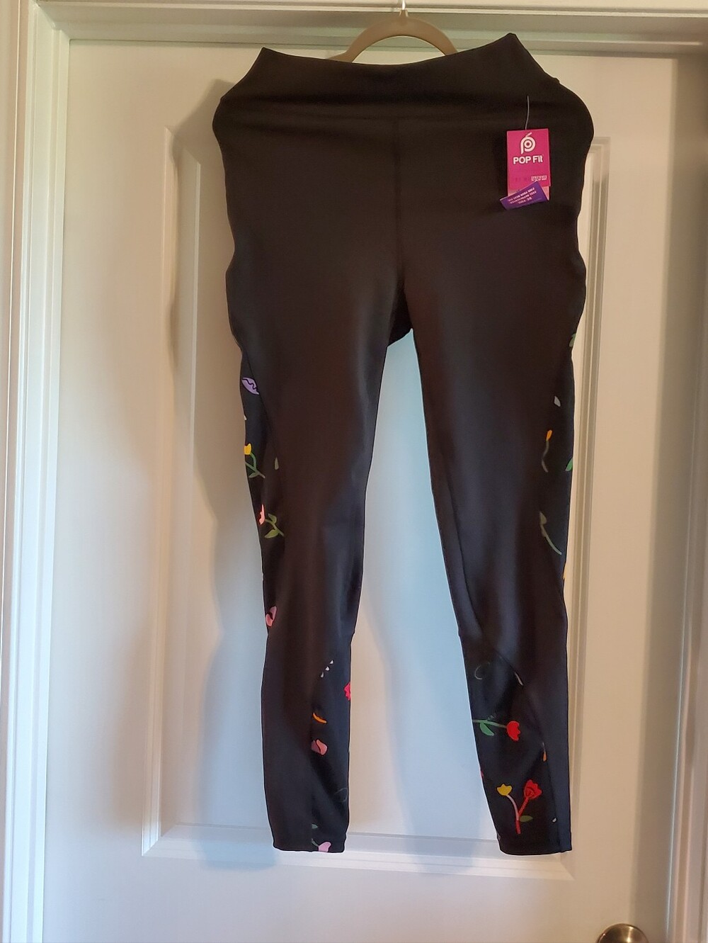 POP Fit Black Leggings with Multicolor Floral Side Accents